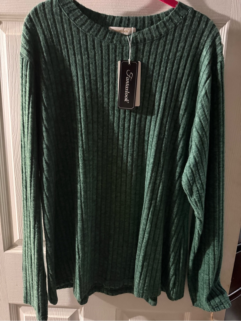 Fantaslook Green Ribbed Crewneck Top- Women's